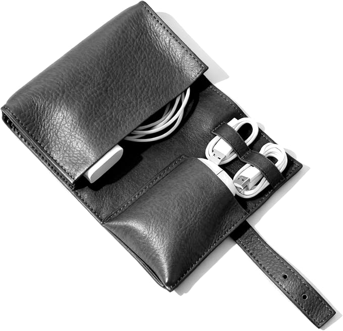 Vintage PU leather Electronic organizer travel case,cord organizer travel, Leather charger shortage for essentials mouse, adapter, cables (Dark coffee)