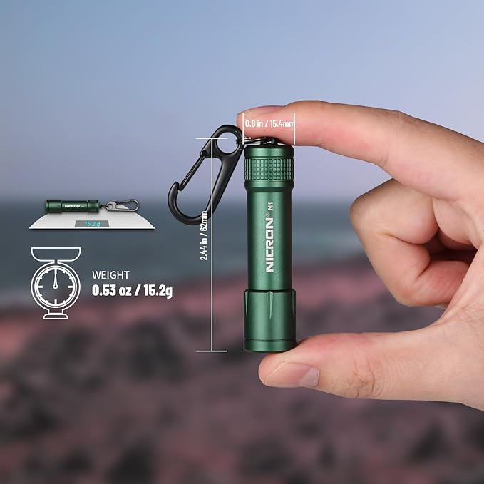 NICRON EDC Keychain Flashlight N1 Mini LED Light with AAA Battery, Portable Mini Light IPX7 Waterproof Build for Outdoor Camping etc (Green)