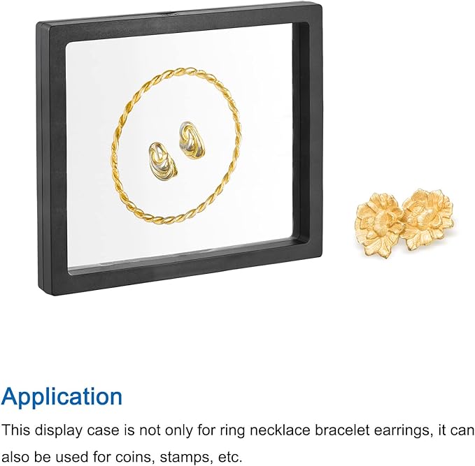 MECCANIXITY Floating Frame Display Holder Stand 3D Jewelry Display Box 5.51 x 5.51 x 0.79 inch Black for Ring Necklace Bracelet Earring Pack of 2