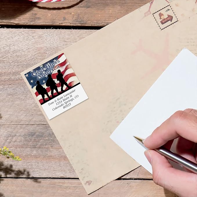 Colorful Images Patriotic Soldier Return Address Mailing Labels, Personalized in The USA with Names & Addresses, Set of 144 Self Adhesive, Easy Peel Flat Label Sheets, 1½” x 1¾”, 1 Design