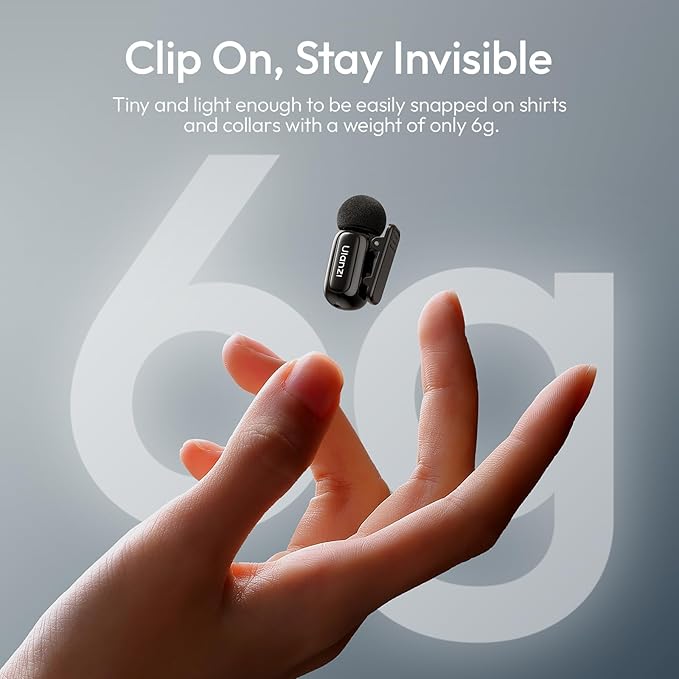 ULANZI A200 Mini Mic Wireless Lavalier Lapel Microphone for iPhone 17/16/15 Type-C, 48kHz/24-bit, Plug & Play, Smart Noise Cancelling, Digital Display, 30H Battery for Video Recording(White + Black)
