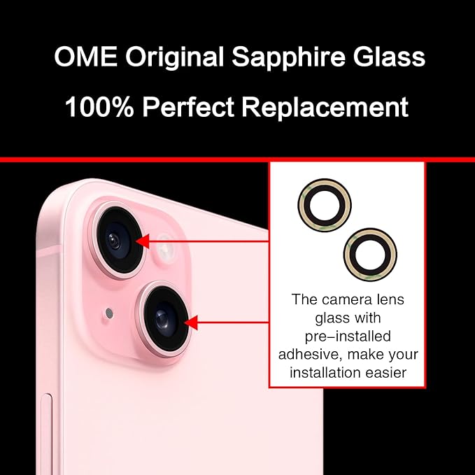 ASDAWN Back Rear Camera Lens Glass Replacement for iPhone 15 6.1 inch and 15 Plus 6.7 inch with Pre-Installed Adhesive, Back Lens Glass with Installation Manual + Repair Tool Set