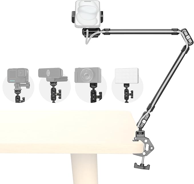 SmallRig 22.4" Magic Arm with Super Clamp, Overhead Phone Mount, Flexible Desk Camera Mount with 1/4" Screw and Cable Clip, Max Load 2.2lb, for iPhone, Action Camera, Video Light, Webcam, Mic - 5625