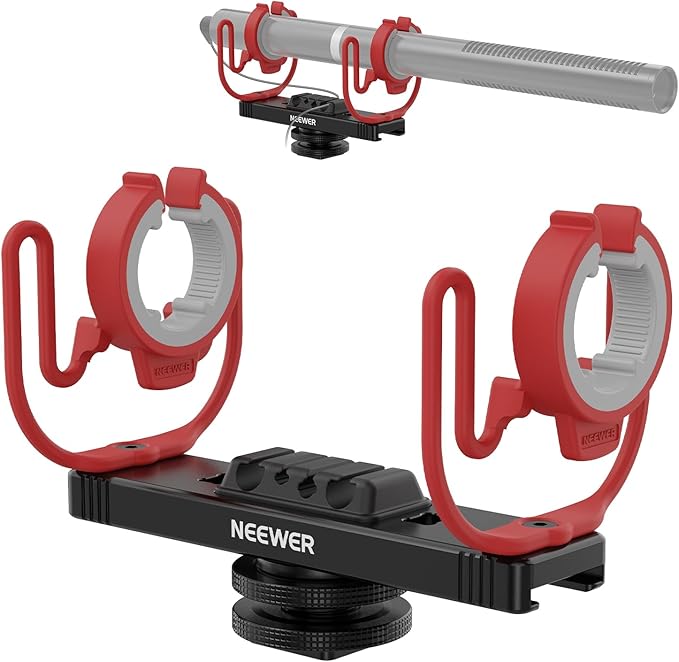 NEEWER Microphone Shock Mount, Adjustable Cold Shoe Mic Holder for Camera, Boom Pole, Tripod Accessories Compatible with Rode NTG Series Sennheiser MKE600 Audio Technica AT875R, MH2