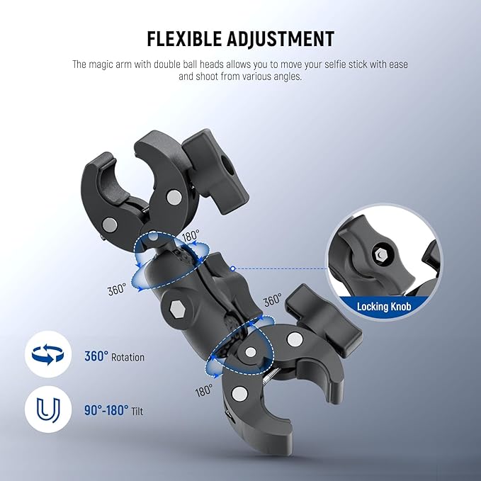 NEEWER Basics Motorcycle Bike Mount Accessories Kit, Invisible Selfie Stick Bicycle Handlebar Clamp Holder Compatible with Insta360 DJI OSMO 360 Pocket 3 Action Cameras for POV Video Recording, GP-32
