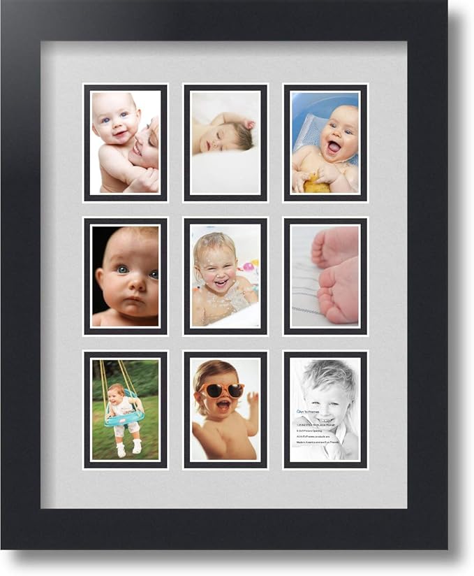 Art to Frames Double-Multimat-78-756/89-FRBW26079 Collage Photo Frame Double Mat with 9-2x3 Openings and Satin Black Frame