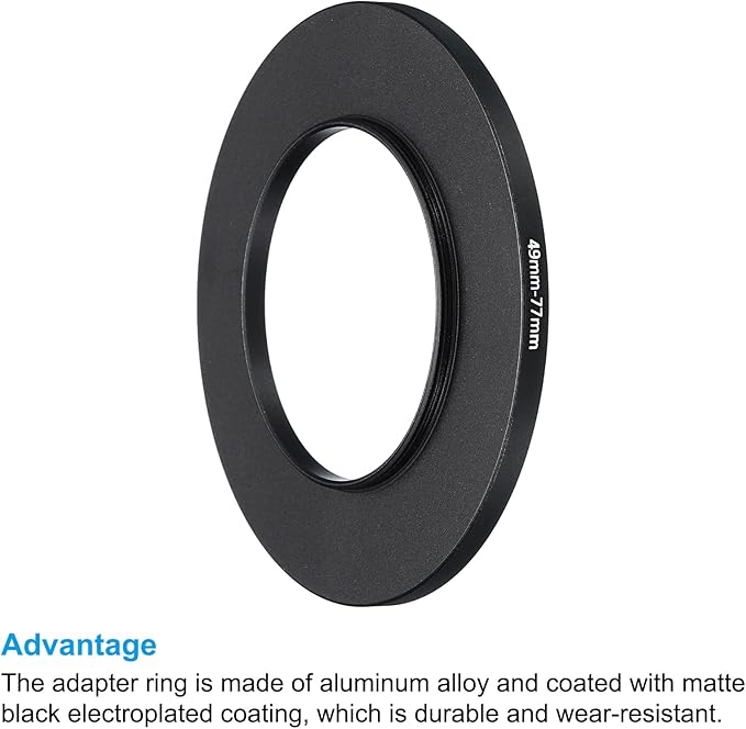 PATIKIL 49mm-77mm Metal Step Up Ring, 2 Pack Camera Lens Filter Adapter Ring Aluminum Filter Adapter Ring for Camera Lenses Hood, Black