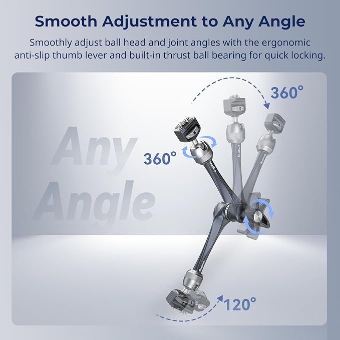 SMALLRIG 11" Rosette Magic Arm, Camera Monitor Mount, Articulating Arm with 1/4"-20 and 3/8"-16 Locating Screw for ARRI, Max Load Capacity 3kg Friction Arm, for Cameras, Monitors, LED Lights