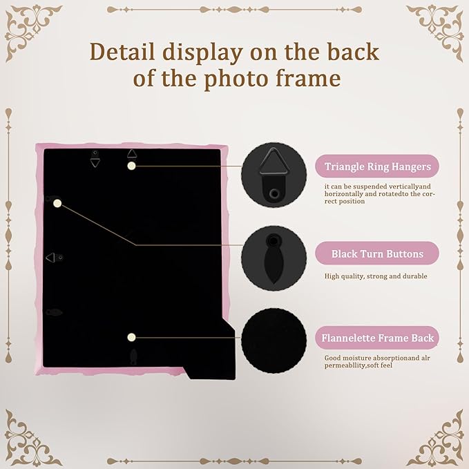 8x10 Picture Frames with Embossed Vines Design and Glass Front Hand-Crafted Resin Photo Frame with Easel & Hook for Tabletop & Wall Hanging Ornate Baroque Vintage Home Room Decor (Pink)