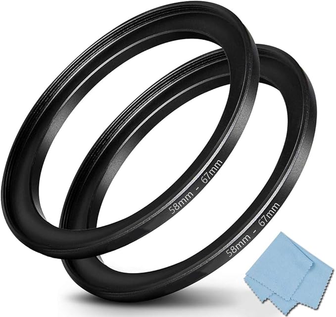 58mm-67mm Step Up Ring 58mm Lens to 67mm Filter (2 Pack), WH1916 Camera Lens Filter Adapter Ring Lens Converter Accessories
