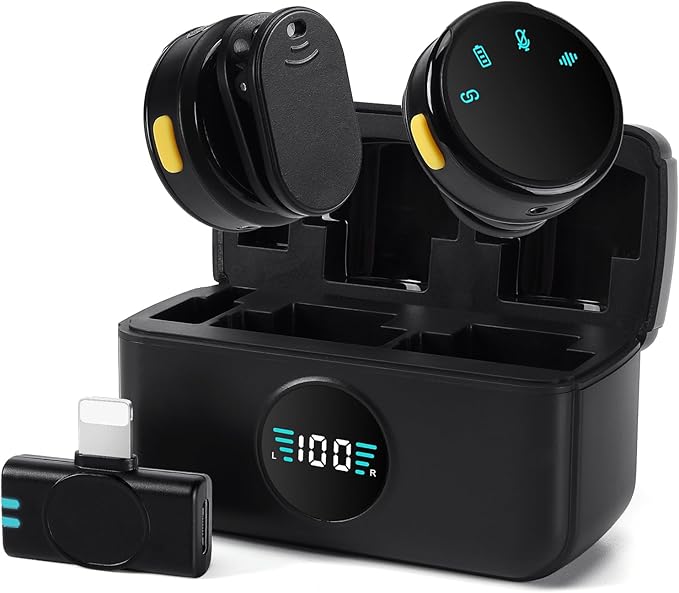 Mini Microphone for iPhone 14/13/12/11/X with Lightning Plug,Wireless Lavalier Microphone with Charging case,30H Battery Life,Noise Reduction,Clip-on Mic for Video Recording,YouTube,TikTok