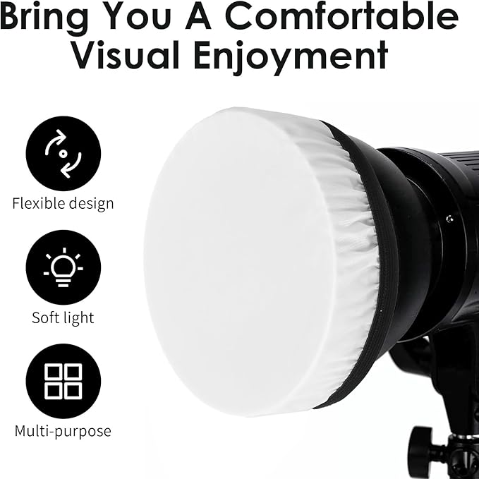 4Pcs Round Light Diffuser Cover - White Nylon & Oxford Fabric for Studio Strobe, Soft Even Lighting