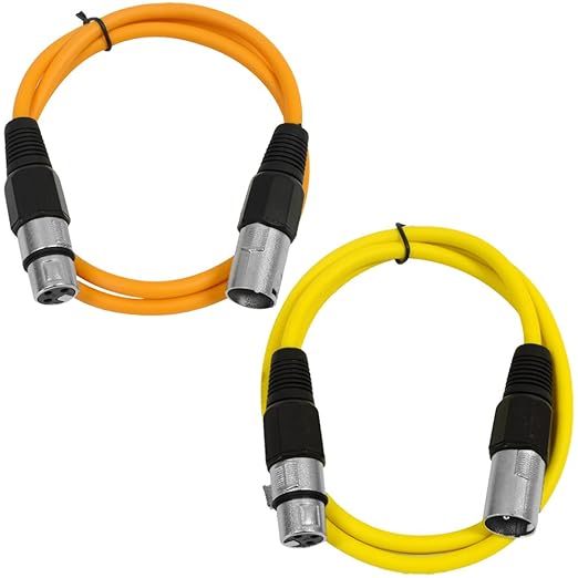 Seismic Audio - SAXLX-2-2 Pack of 2' XLR Male to XLR Female Patch Cables - Balanced - 2 Foot Patch Cord - Orange and Yellow