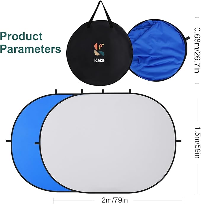 Kate 5x6.5ft(1.5x2m) Collapsible Backdrop Blue Grey Twist Flex Folding Pop up Backgrounds for Photoshoot, Headshots Photo, Video Calls