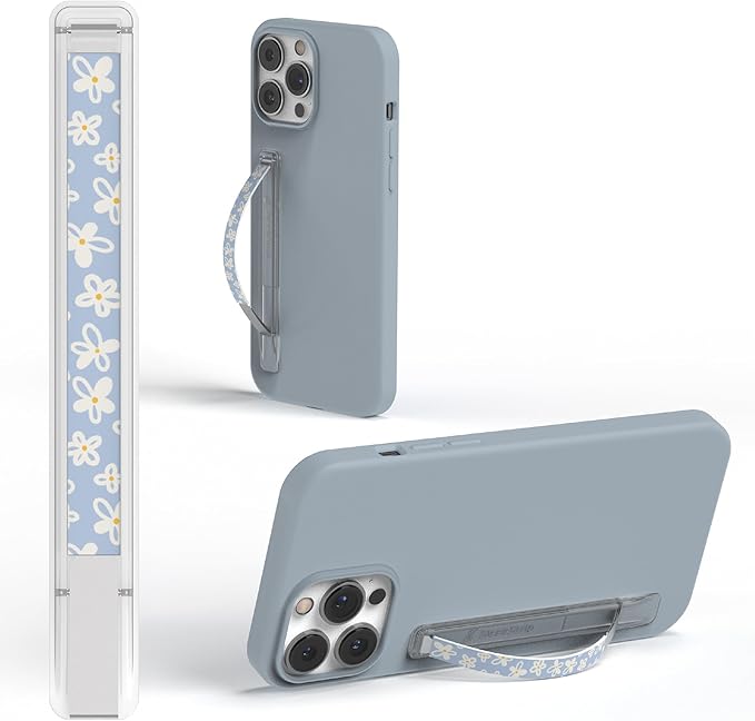 SleekStrip SleekGrip-Essential Ultra Thin Phone Grip Stand,Slim Metal Finger Loop Ring Hand Holder Strap Cell Phone Grips for iPhone 16 Pro Max,17 Air,Android,Case Back - Frosted x Daisy Bloom