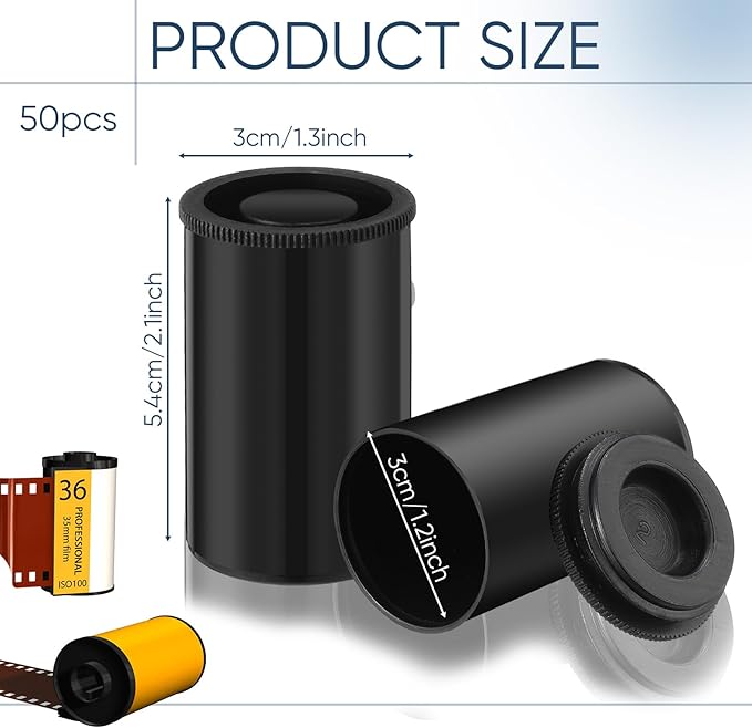 Wenqik 50 Pcs Film Canisters with Caps for Rockets 35 mm Plastic Empty Film Canister Holder Camera Reel Containers for Beads Fish Hook Keys Small Accessories Storage(Black)