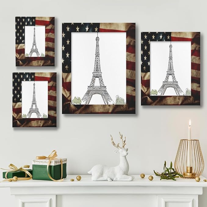 4x6 Picture Frame American Flag Home Gallery Wall Tabletop Decor with Stand Hanging Hook for Photos Certificate Poster Collage Display-Vintage US Flag Frame