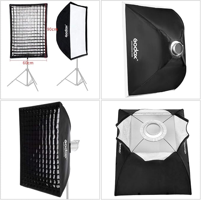Godox Studio Softbox Godox Speedlite Softbox 60x90cm Rectangular Softbox Photography Light with Grid Bowens for Portrait Product Photography Studio Flash (SB-FW6090)