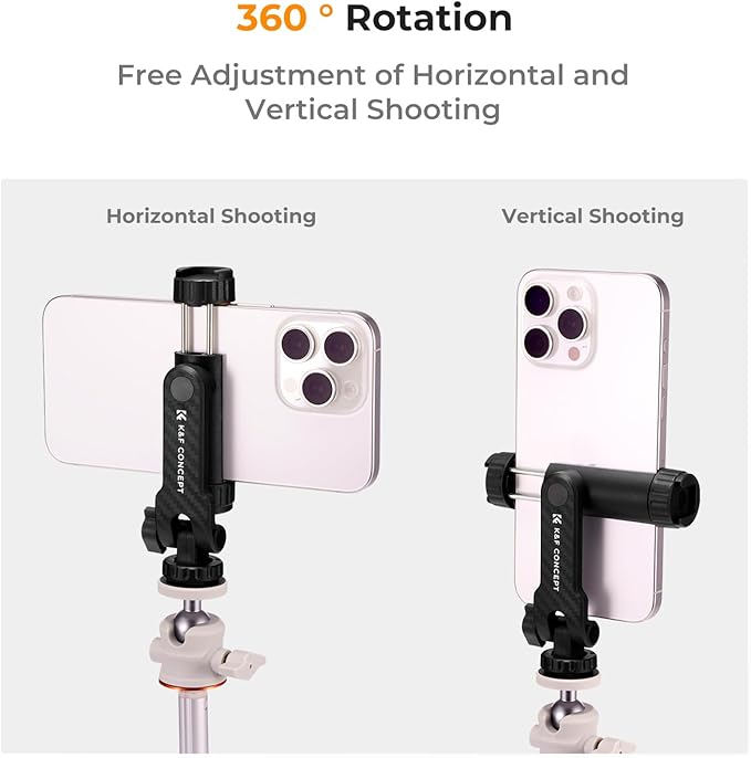 K&F CONCEPT Phone Tripod Mount, Universal Smartphone Adapter with 2 Cold Shoe Mount, Adjustable Cellphone Holder for Horizontal and Vertical Shooting, Compatible with iPhone/Samsung and All Phones