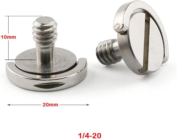 E-outstanding D-Ring Hinged Screw 2PCS 1/4-20 10mm Length Thread D Shaft Stainless Steel Camera Quick Release Plate Mounting Fixing Screws for Camera Tripod Monopod QR Plate