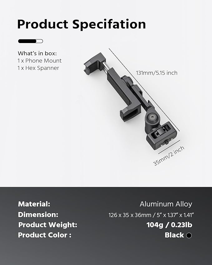 360° Phone Clip Mount with 1/4"-20 Screw & Locating Pins for Arri, Rotatable Phone Holder with 3 Cold Shoes for LED Lights, Mics