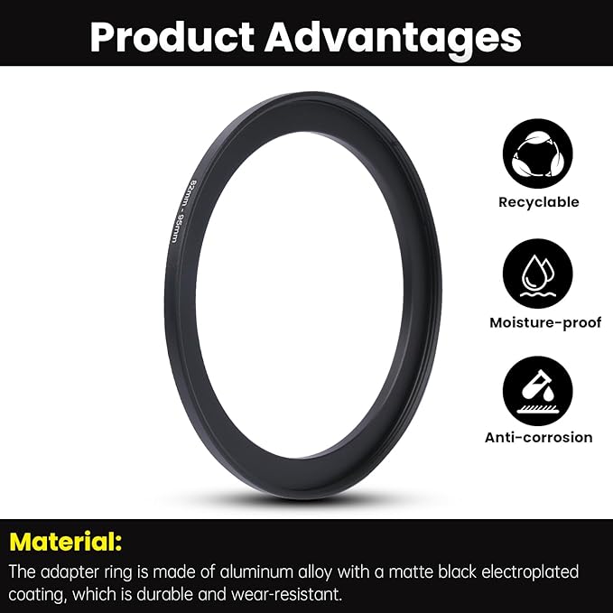 Metal Step Up Ring Filter Adapter - 82mm to 95mm - Metal Ring Step Up Rings Adapter Filter Compatible with All 95mm UV, CPL, ND, Lens Hood, Threaded Lens ect