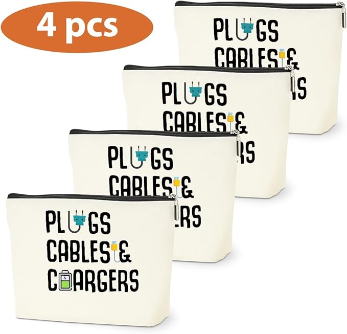 4 PCS Funny Cable Makeup Bag Charger Plugs Cosmetic Travel Storage Bag for Charging Cord Electronics Accessories Storage Gifts for Women Christmas birthday Gifts for Daughter from Mom Cosmetic Bags