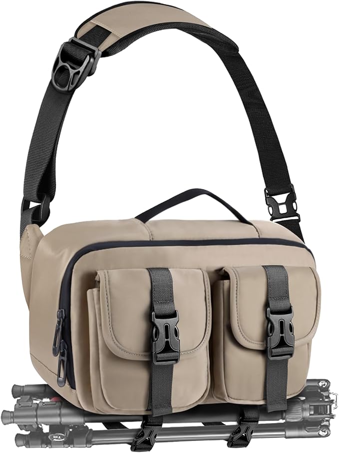 Camera Sling Bag,DSLR Camera Bag with Tripod Holder,Waterproof Camera Shoulder Crossbody Bag for Photographers(Coffee)