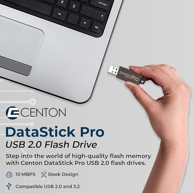 Centon Electronics DataStick Pro USB 2.0 Flash Drive, 2 GB, 50 USB Flash Drives, 50 Bulk Pack, Grey