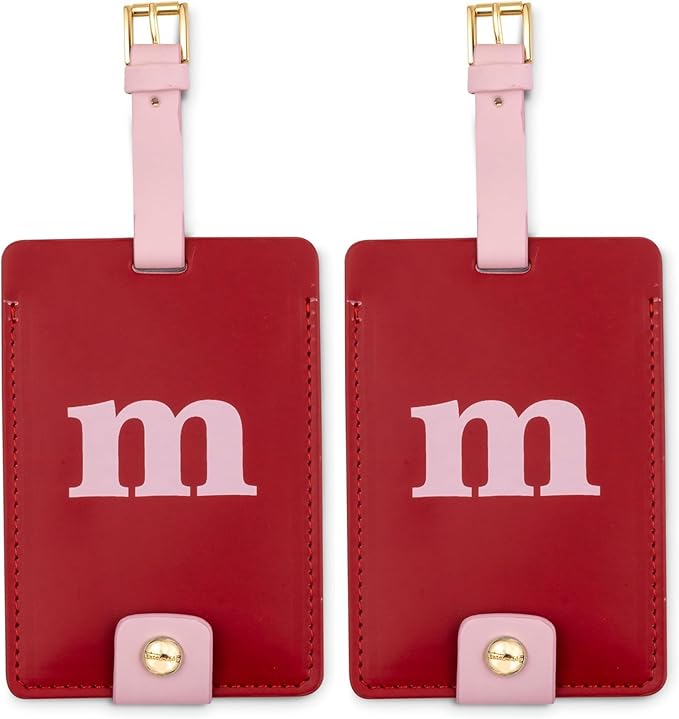 Kate Spade New York Leatherette Luggage Tag with Secure Strap, Colorful Suitcase Identifier for Travel, Monogram Bag Tag ID (M) (Pack of 2)