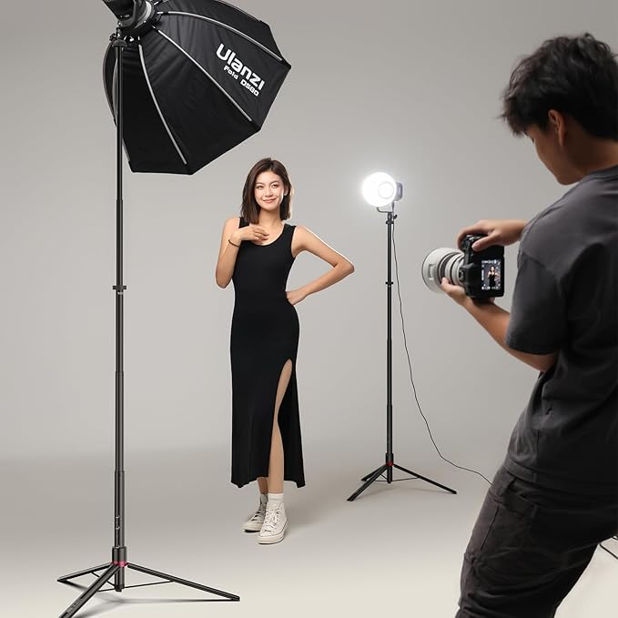 ULANZI AT-05 78.7'' Heavy Duty Foldable Light Stand, 6.56ft Extendable Light Tripod for Continute Output Photography Lighting/Strobe Light/Webcams/Cameras/Softbox, Weight 2.64 lbs, Maxload 11lbs
