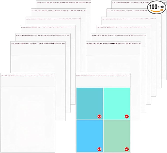18" x 24" Clear Adhesive Cellophane Bags 100pcs Large Self Sealing Cello Bags Resealable OPP Poly Bags 1Mil for Clothes Art Gifts Prints Posters Garment Magazine Handicraft Photos Brochure Documents