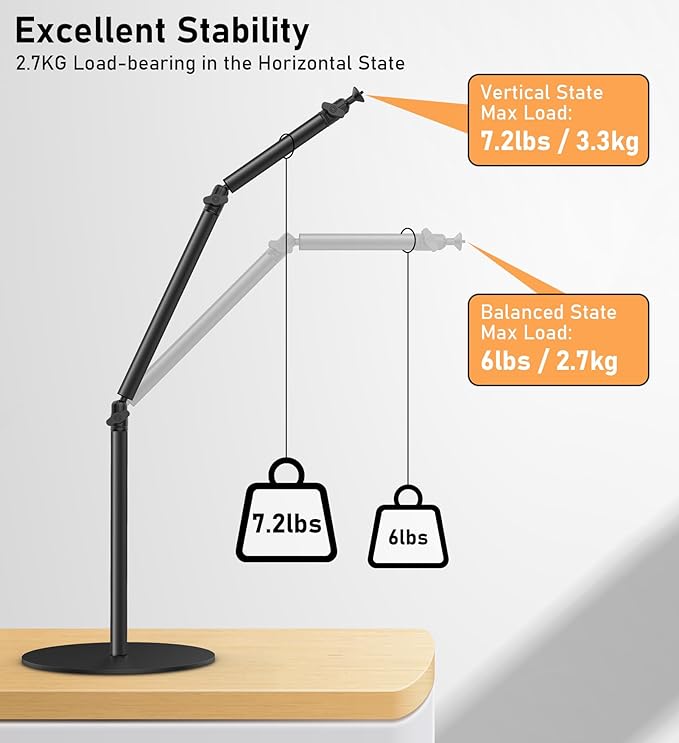 Camera Round Base Mount Desk Stand, Flexible Aluminum Photography Floor-Standing Light Monopod Stand Phone Holder with 1/4" 3/8'' 5/8'' Screw for DSLR Camera, Light, Webcam, Live Streaming, Vlogging