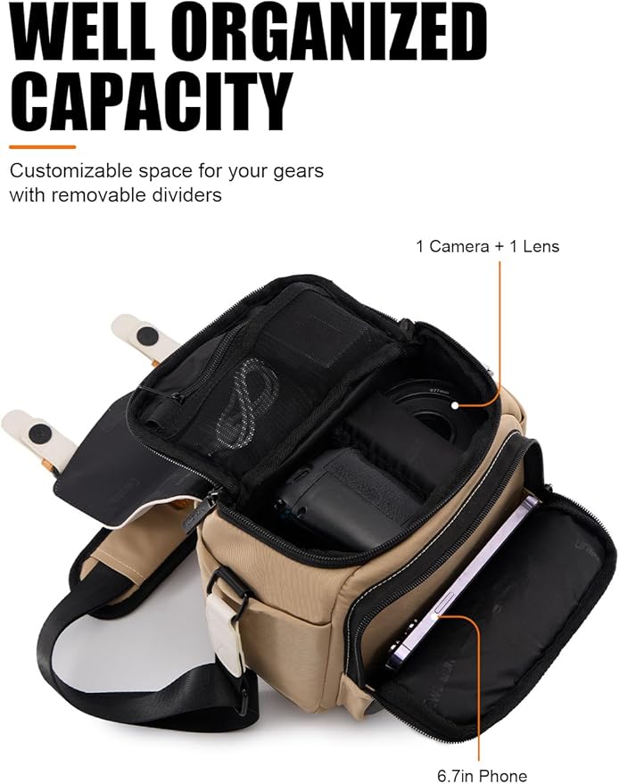 Cwatcun Camera Shoulder Bag Compact Camera Case, Small Waterproof Camera Messenger Bag with Tripod Holder, Travel Photography Bag for Canon, Nikon, Sony, Fuji DSLR/SLR/Mirrorless Camera, Lens