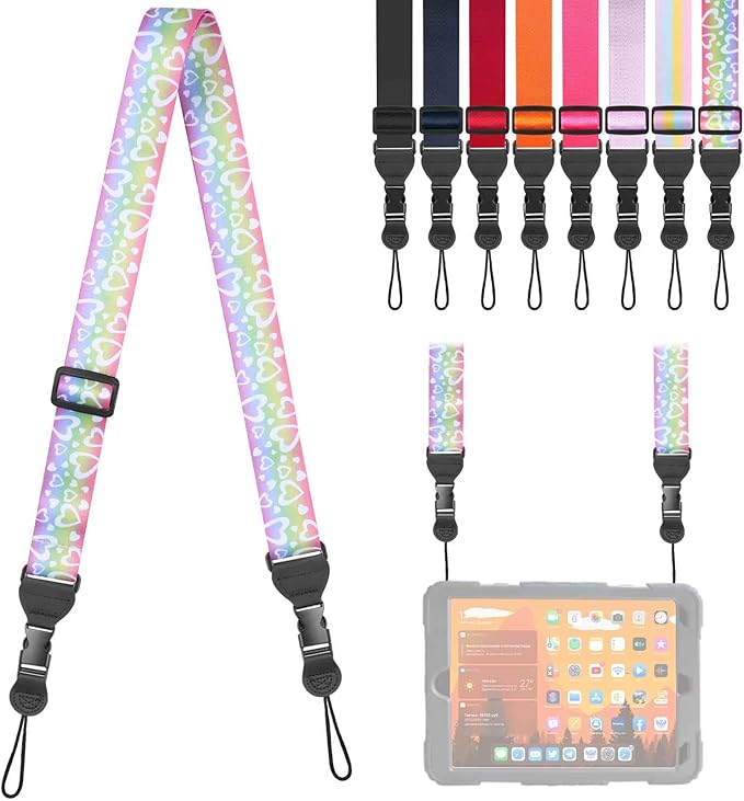 Adjustable Shoulder Strap, Comfortable Camera Strap, Neck Lanyard for iPad Tablet Case, Camera, Binocular, Luggage Bag (Rainbow Heart Shoulder Strap)