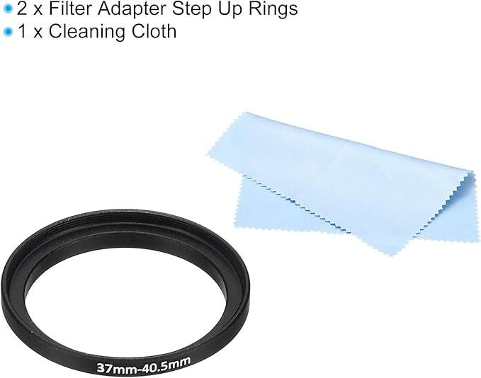 PATIKIL 37mm-40.5mm Metal Step Up Ring with Cleaning Cloth, 2 Pack Camera Lens Filter Adapter Ring Aluminum Filter Adapter Ring for Camera Lenses Hood, Black