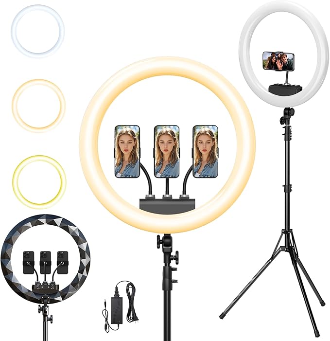 Ring Light with Stand and Phone Holder, 19" Ring Light Tripod for iPhone, Professional LED Circle Light with 78" Tripod, Selfie Ringlight for Live Streaming, Makeup, Barber, Tiktok, YouTube, Black