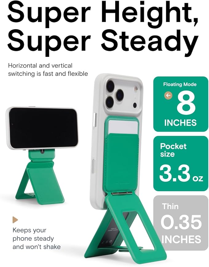 MOFT Phone Tripod Wallet for iPhone, Mulit-Angles, Lightweight & Portable Phone Stand, MOVAS Vegan Leather Magnetic Wallet, Strong Magnets, NFC Card Holder,Travel Essential, Oz Green (with Card Slot)