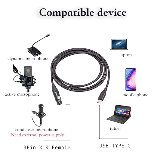 6FT USB C to XLR Female Audio Cable - Compatible with Microphones, Smartphones, Tablets