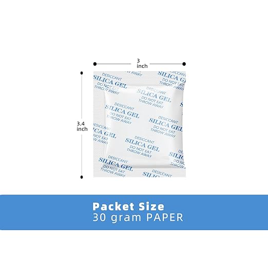 Silica Gel Packets Silica Gel Desiccants - Rechargeable (Food Safe) Silica Gel Packets - White - 50 Packets (30 Gram)