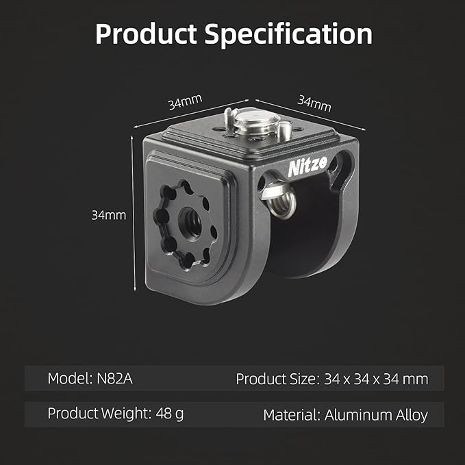 Nitze Camera Mount Cube Adapter (4-Sided) Camera Mount with 1/4” / 3/8" Locating Holes, 3/8” to 1/4” Thread Adapter, 1/4” Screws, 3/8” Screws and Locating Pins - N82A
