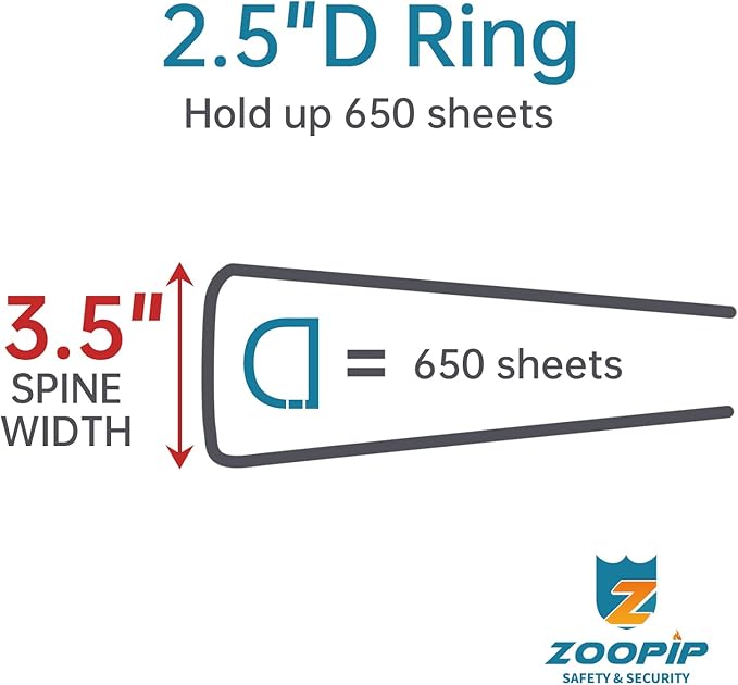 ZOOPIP Fireproof 3 Ring Binder with Zipper, 2.5 Inch D Rings Hold up 650 Sheets of 8.5" x 11" (A4), Compatible with Clear Page Protectors, Built-in net and Pen Holder (1 Pcs, Black, 2.5")