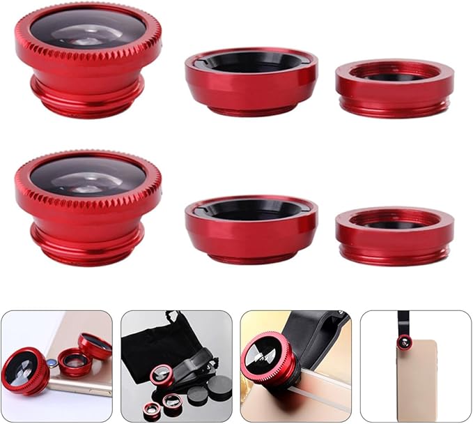 3 in 1 Smartphone Camera Lens Kit with Wide Angle Macro and Fisheye Lenses Clip-on Phone Lens Set for Mobile Photography Compatible with Most Cell Phones with Black Clip 2 Sets