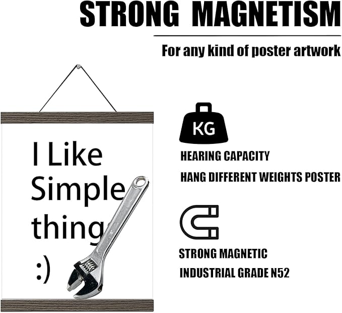 YK artwood 3 Pack Magnetic Poster Hanger Brown, 12x18 12x16 12x24 Poster Frame Wood Wooden Magnet Print Posters Dowel Scroll Hanger Hangers Hanging Kit for Walls Map Canvas Artwork