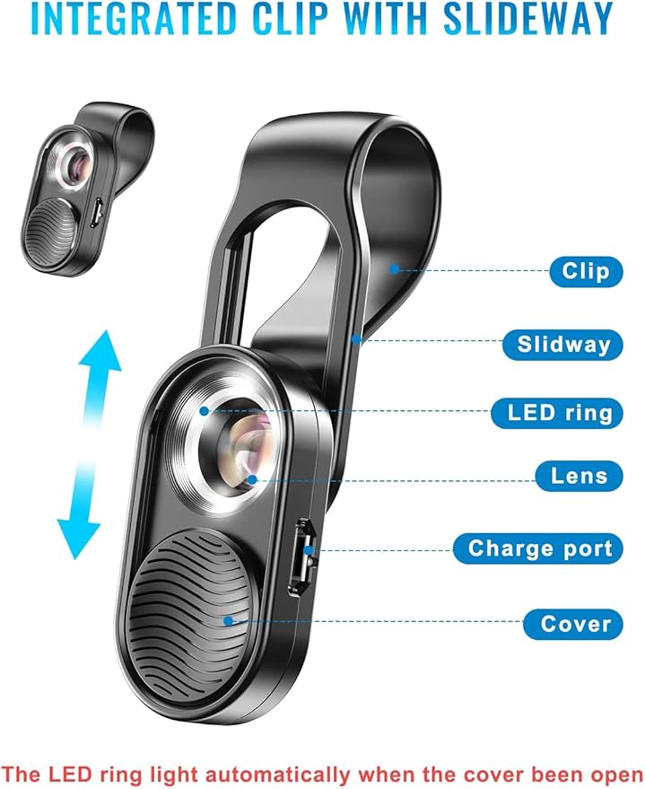 APEXEL Nano Zoom 100x Phone Micro Lens with LED Light for Smartphone - Pocket Microscope & Camera Lens Attachment