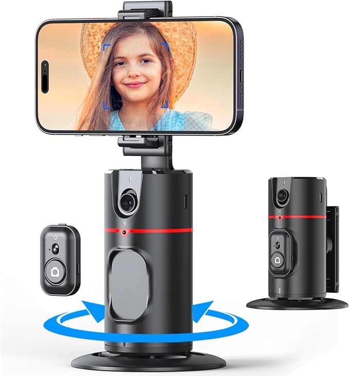 MQOUNY Auto Tracking Phone Holder,360° Rotation Phone Camera Mount Smart Shooting Tracking Holder with Remote Selfie Stick for iPhone Android Stabilizer Shooting Live,No App,Rechargeable