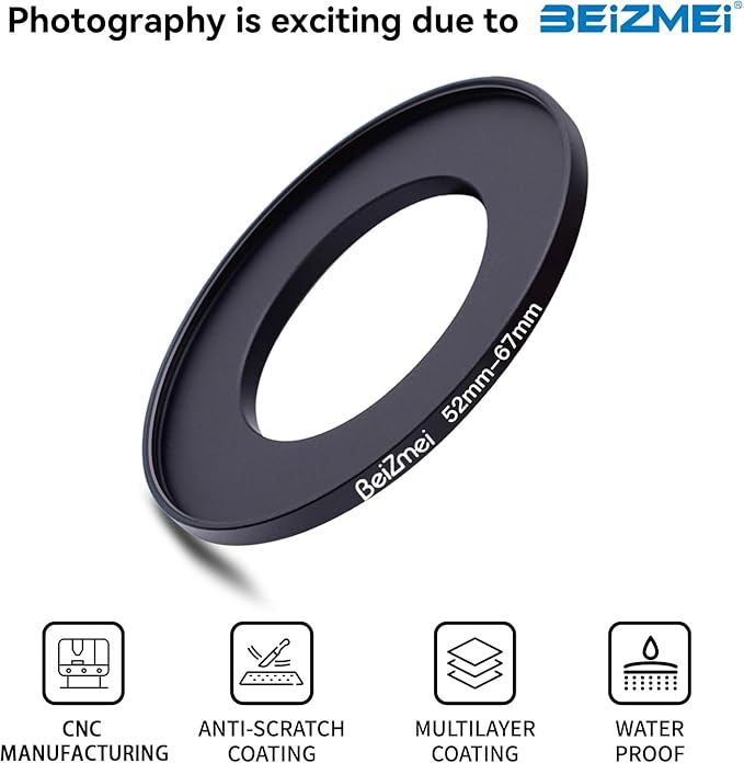 52mm to 67mm Camera Filters Ring,Filters Ring Compatiable All Brands Ø52mm Lens to Ø67mm UV ND CPL Camera Filter Accessory.Made of CNC.
