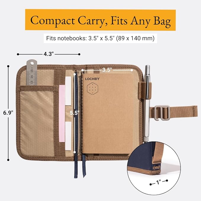LOCHBY® Mini Field Journal | Water Resistant Waxed Canvas | Pen Loop | Included Tomoe River Notebook | Perfect for Travel, Art, Bullet Journal