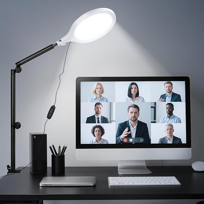Desk Ring Light with Stand & Clamp, 10'' Dimmable Video Conference Lighting for Zoom/Teams, Streaming Light with 360° Adjustable Arm for Home Office, Podcast, YouTube, TikTok