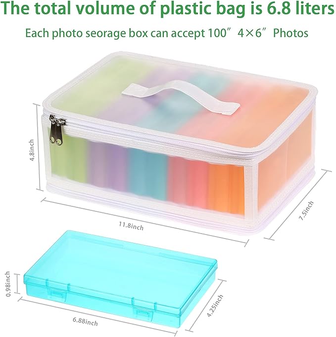 Gbivbe Photo Storage Bag 4x6, 10 Inner Large Photo Storage Box Photo Cases Store up to 1000 Photos, Photo Organizer Cards Craft Keeper with Handle for Photo Puzzles Cards Seed Packets, 5 Colors